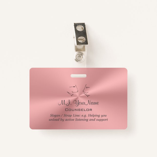 Personal Counsellor luxury pink chrome-effect ID Badge (Front with Clip)