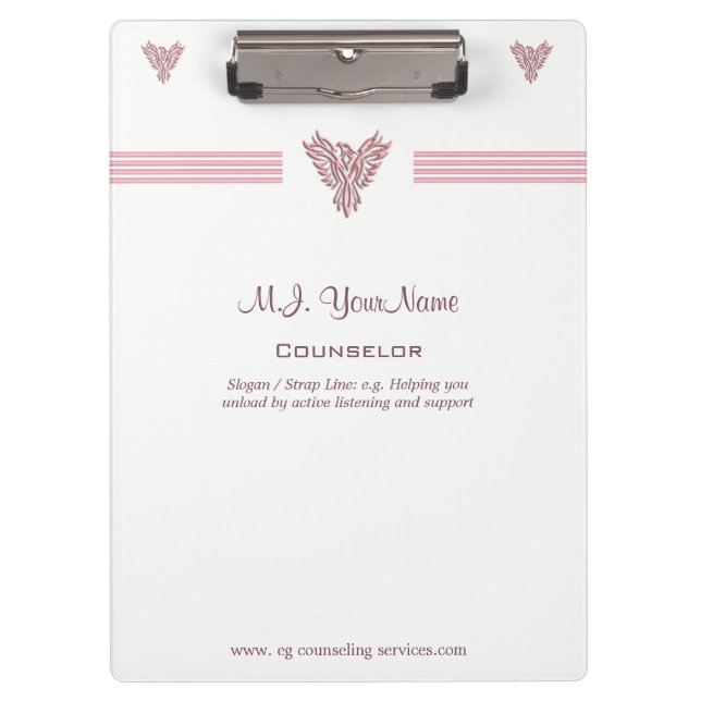 Personal Counsellor luxury stripes and pink phoeni Clipboard (Front)