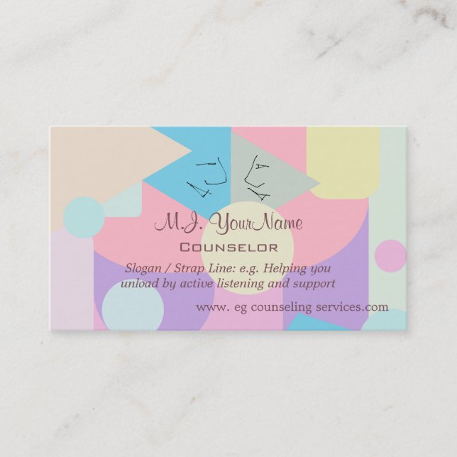 Personal Counsellor Pastel Shapes in Collage Business Card (Front)