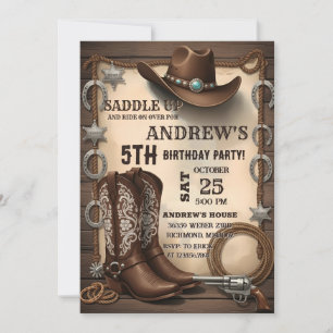 Personal Country Western Saddle Up Cowboy Birthday Invitation
