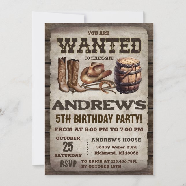 Personal Country Western Vintage Cowboy Birthday  Invitation (Front)