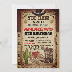 Personal Cowboy Hat and Lasso Wild West Birthday Invitation
