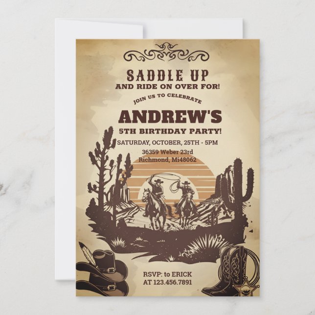 Personal Cowboy Western Birthday Party Invitation (Front)