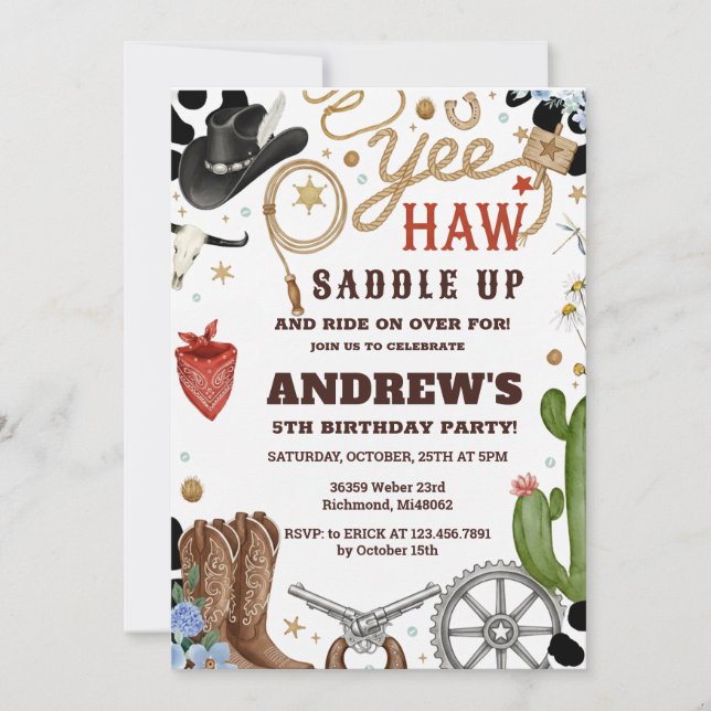 Personal Cowboy Wild West Birthday Party Invitation (Front)