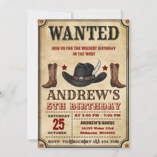 Personal Cowboy Wild West Party Birthday Invitation