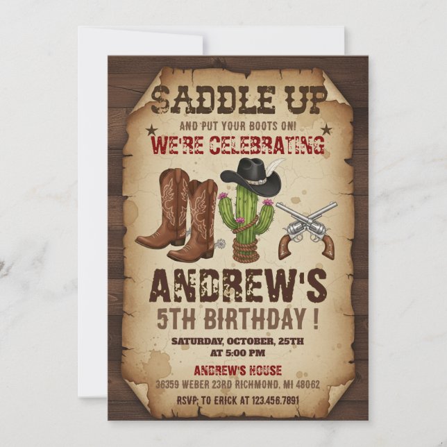 Personal Cowboy Wild Western Birthday Party Invitation (Front)