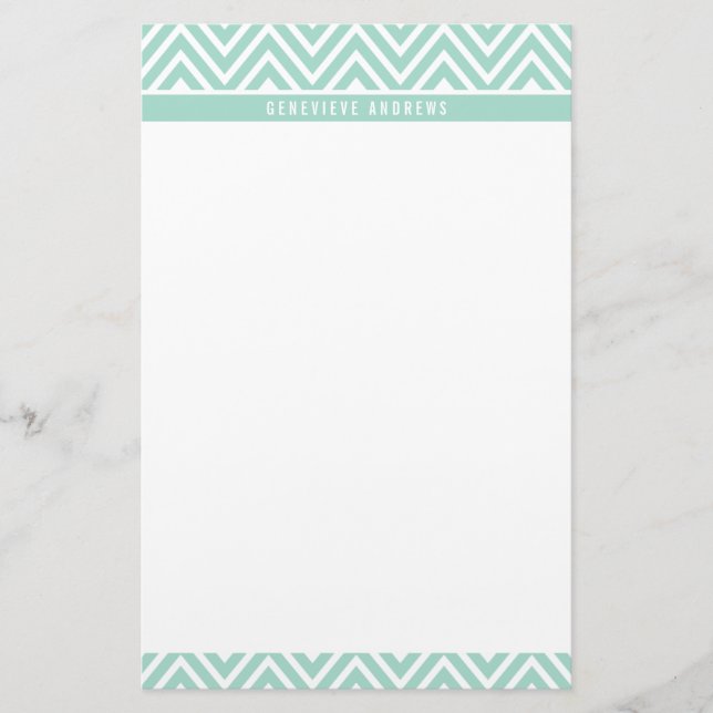 PERSONAL CUSTOM chevron patterned cute mint green Stationery (Front)
