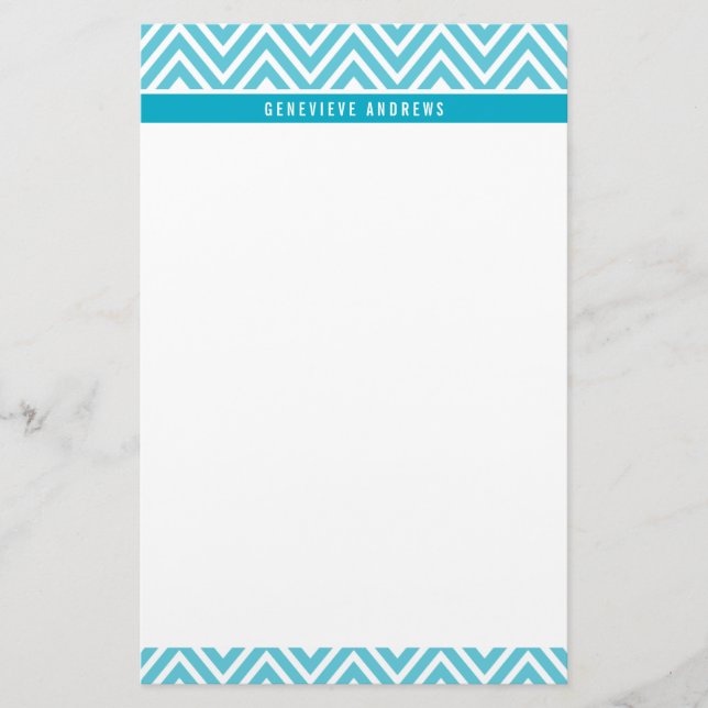 PERSONAL CUSTOM chevron patterned cute turquoise Stationery (Front)