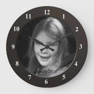 Personal Custom Photo and Text Black Frame Large Clock