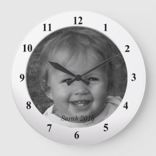 Personal Custom Photo and Text White Frame Large Clock