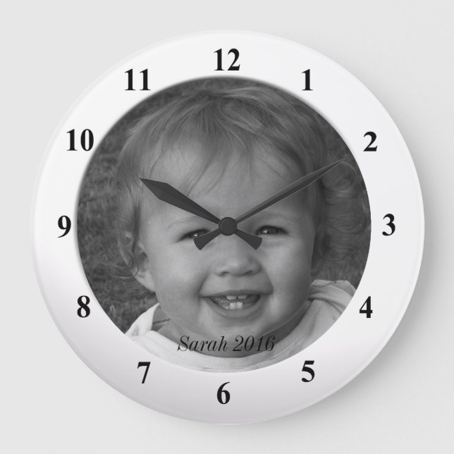 Personal Custom Photo and Text White Frame Large Clock (Front)