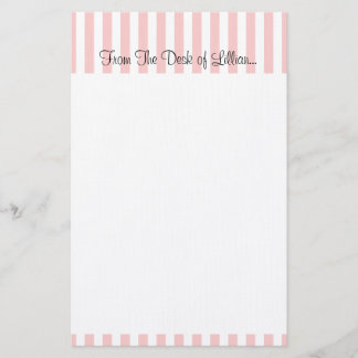 Personal, customisable pink and white stripe stationery
