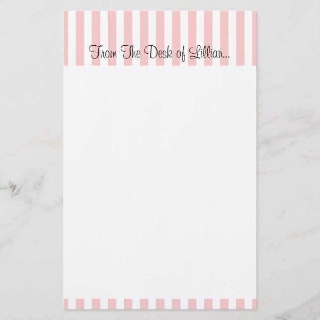 Personal, customisable pink and white stripe stationery (Front)