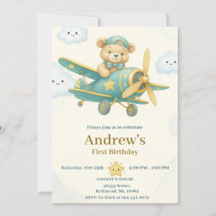 Personal Cute Aeroplane 1st Birthday boy party Invitation