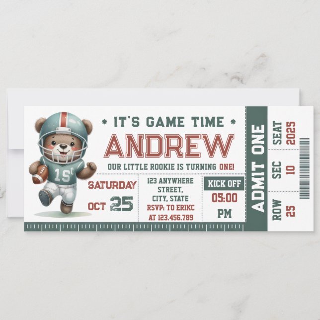 Personal Cute American Football Ticket Birthday  Invitation (Front)