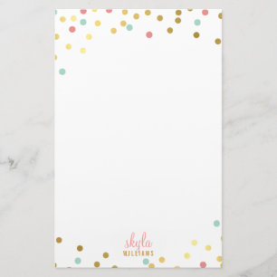 PERSONAL cute glamourous gold coral mint confetti Stationery