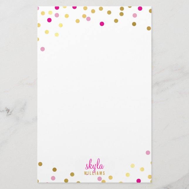 PERSONAL cute glamourous gold pretty pink confetti Stationery (Front)