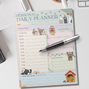 Personal Daily Planner Cute Dog Puppy Multicolored Notepad