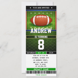 Personal Digital american Football Ticket Birthday Invitation