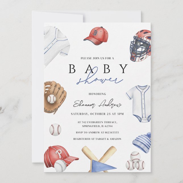 Personal Digital boy Baseball Rookie Baby Shower  Invitation (Front)