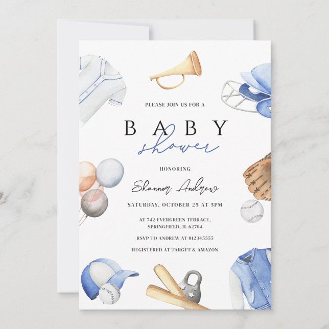 Personal Digital boy Baseball Rookie Baby Shower  Invitation (Front)