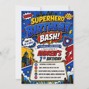 Personal Digital Comic Superhero Birthday Boys Invitation