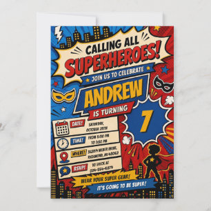 Personal Digital Comic Superhero Birthday Invitation
