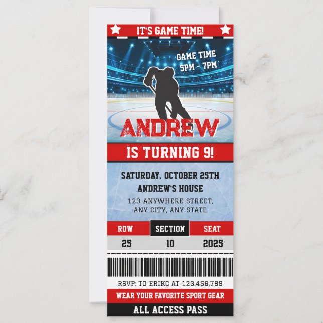 Personal Digital Hockey Game Ticket Birthday Invitation (Front)