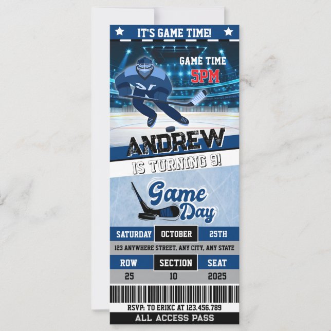 Personal Digital Hockey Ticket Birthday Decoration Invitation (Front)