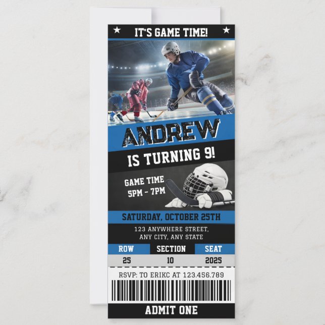Personal Digital Hockey Ticket Birthday Invitation (Front)