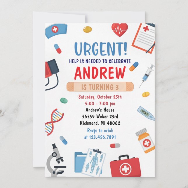 Personal Digital Kids Doctor Birthday Invitation (Front)