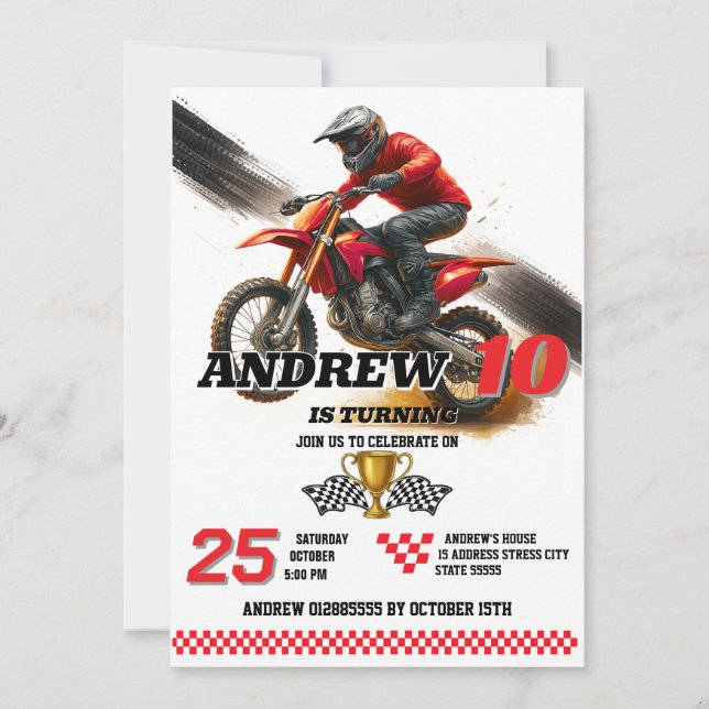Personal Digital Motorbike Motocross Birthday Invitation (Front)