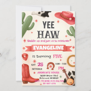 Personal Digital Pink Rodeo Cowgirl Birthday Party Invitation