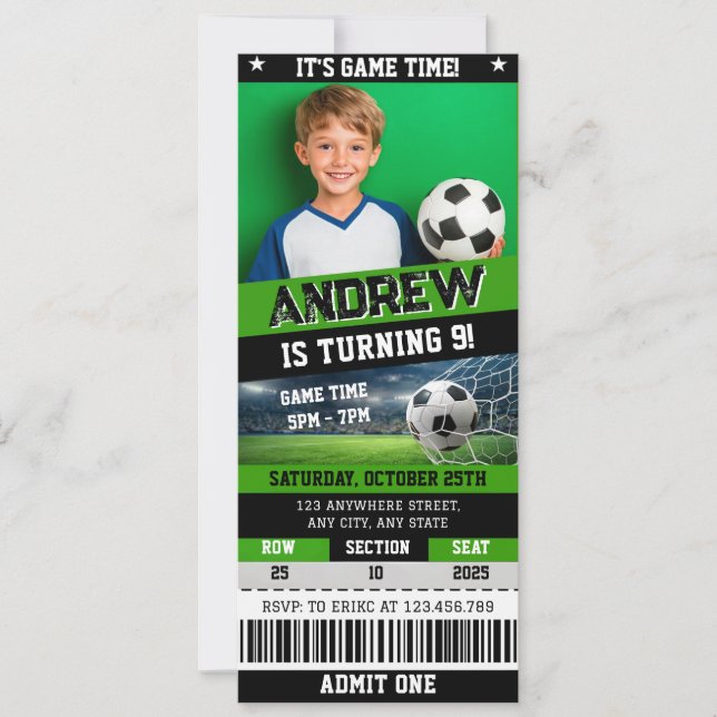 Personal Digital Soccer Ticket Birthday Invitation (Front)