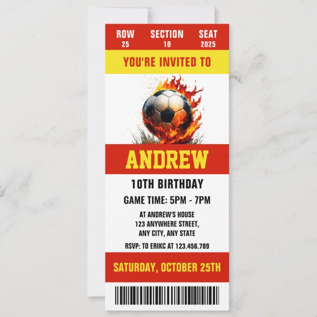 Personal Digital Soccer ticket for boys birthday Invitation (Front)