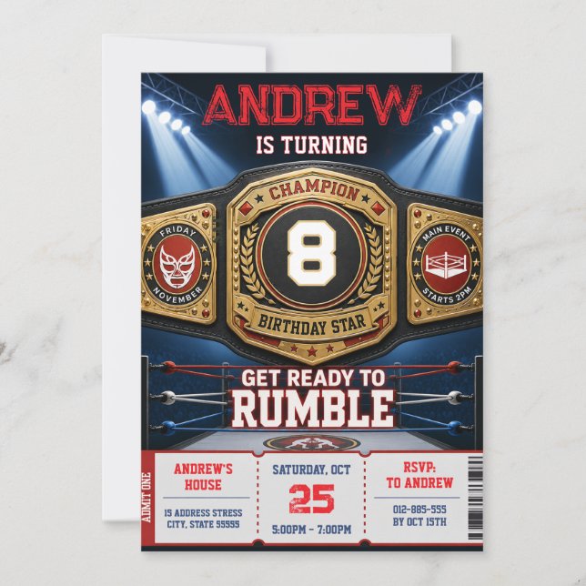Personal Digital Wrestling Birthday Invitation (Front)
