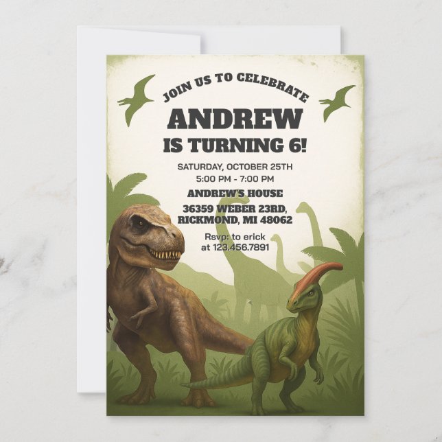 Personal Dinosaur T-rex birthday for boy Invitation (Front)