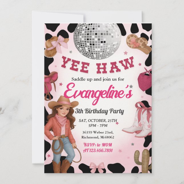 Personal Disco Rodeo Pink Cowgirl Birthday Dance Invitation (Front)