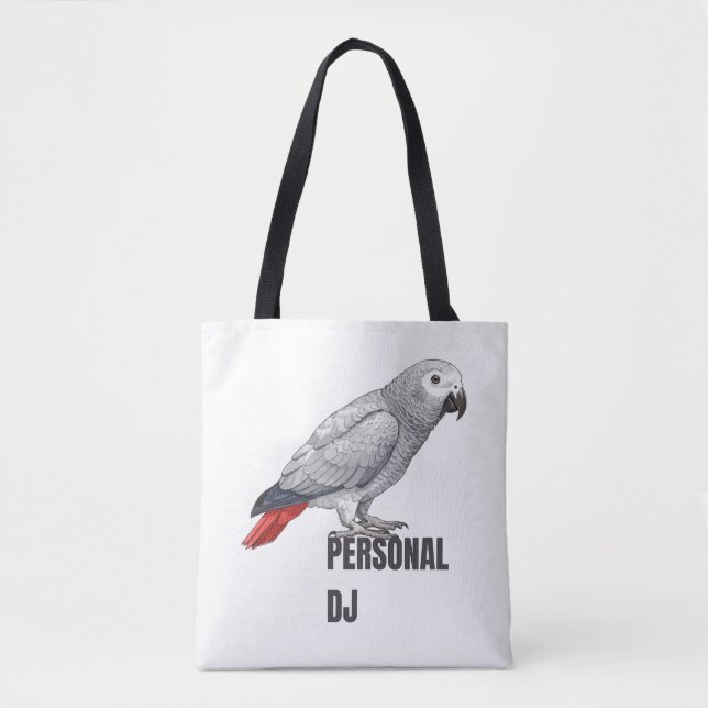 Personal DJ African Grey – Talking Parrot Design Tote Bag (Front)