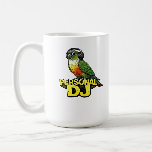 Personal DJ Green Cheek Conure Coffee Mug (Left)