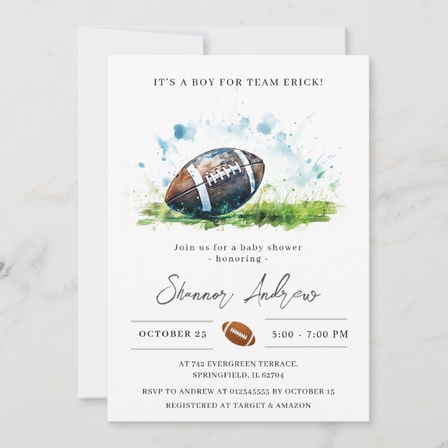 Personal Elegant Football American Baby Shower Invitation (Front)