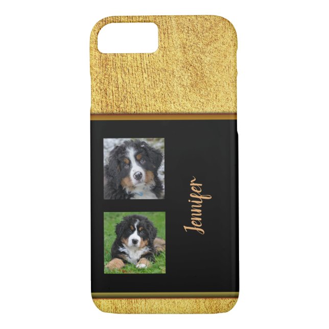 Personal elegant glitter gold black photo collage Case-Mate iPhone case (Back)
