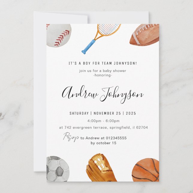 Personal Elegant Sports Baby Shower Invitation (Front)