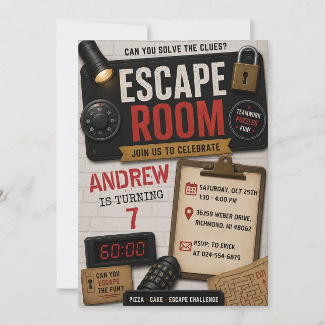 Personal Escape Room Puzzle Birthday Invitation (Front)