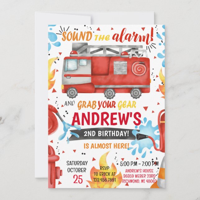 Personal Fire Engine Fire truck Birthday Invitation (Front)