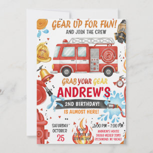 Personal Fire Engine Fire truck Birthday Invitation