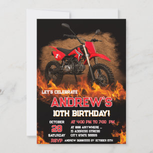 Personal Fire Motocross Dirt Bike Birthday party Invitation