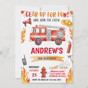 Personal FireFigher truck Birthday with image Invitation