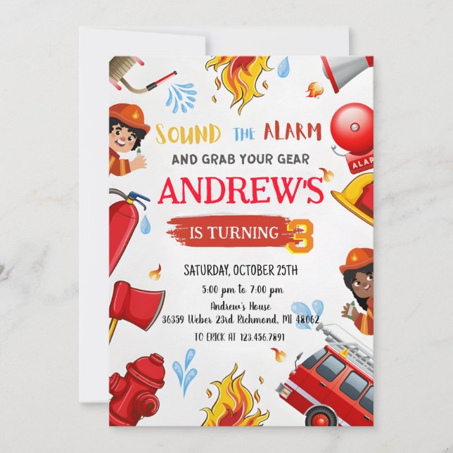 Personal Firefighter Birthday party Invitation (Front)