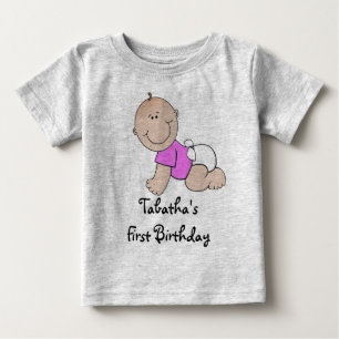 Personal First Birthday Crawling Baby Girl Tee